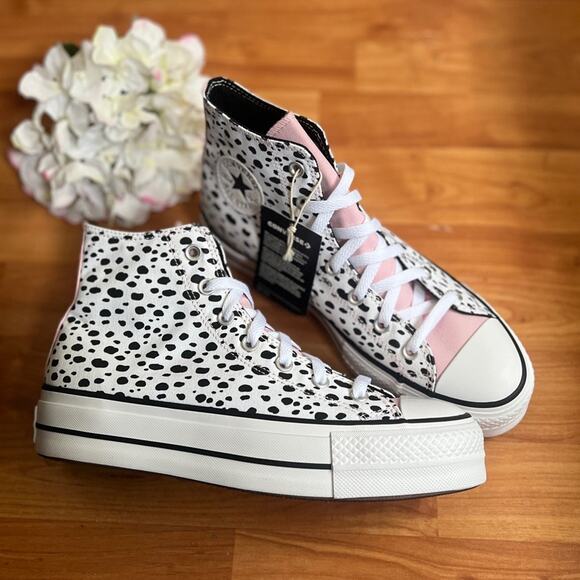 NEW Womens Size 9.5 Converse Chuck Taylor Dalmatian High Top Lift Platform Shoe - Picture 3 of 9